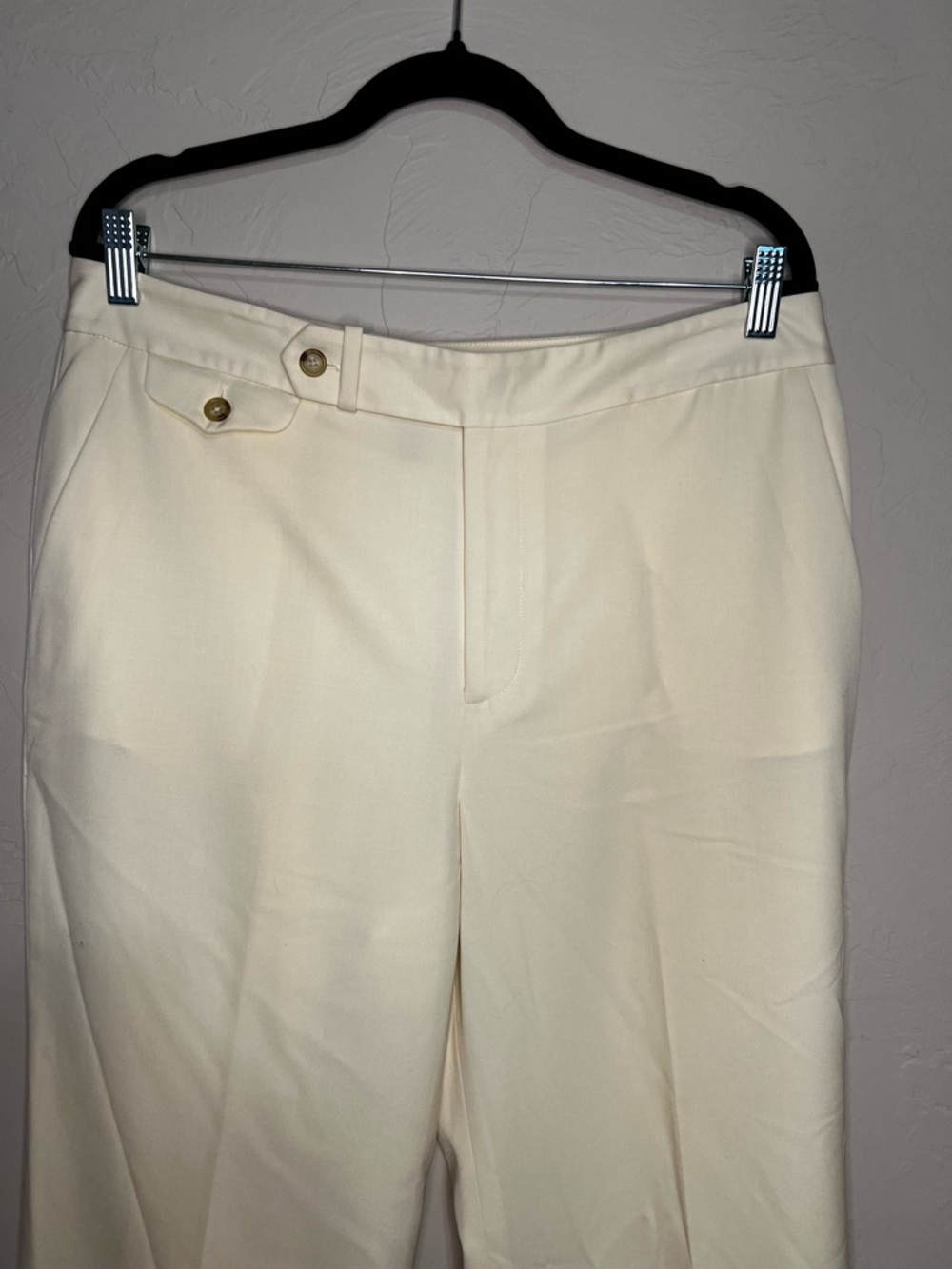 Lauren Ralph Lauren Cream Wide Leg High Rise Cuffed Wool Trouser Pants - Picture 3 of 10